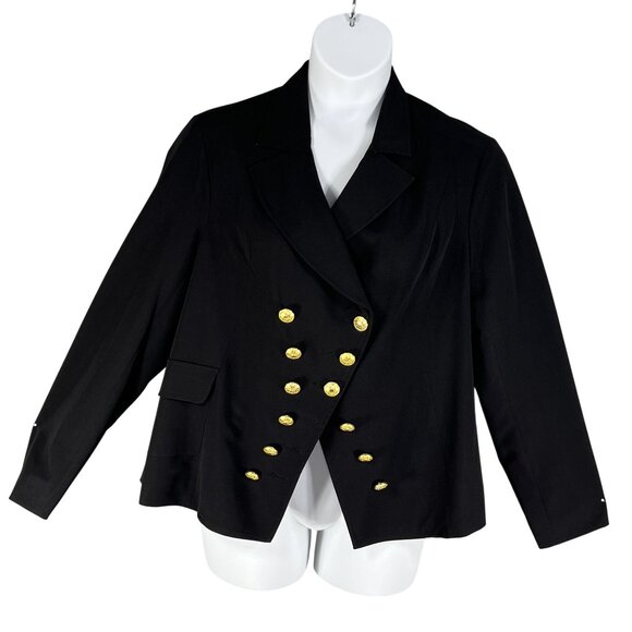 Apple Bottoms Womens 1X Black Asymmetrical Blazer Gold Buttons Business Casual - Picture 1 of 16